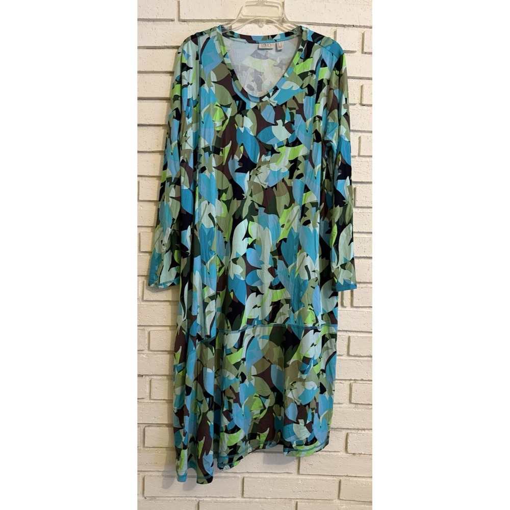 LOGO by Lori Goldstein Regular Printed Rayon 230 Dress Size Large -Pockets